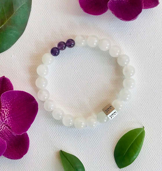 Unconditional Love Bracelet - Solid Silver, Moonstone & Amethyst 8mm