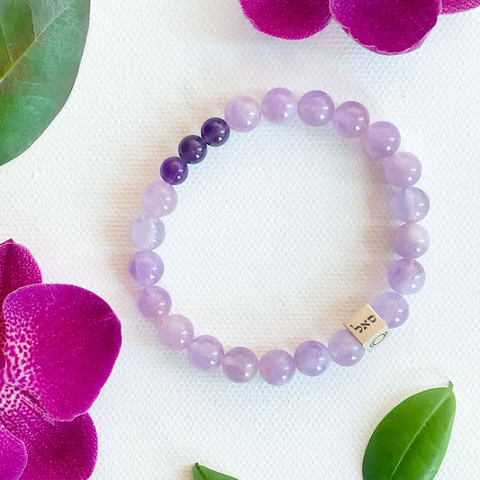 Prosperity Bracelet - Solid Silver, Purple Mauve Jade and Amethyst 8mm